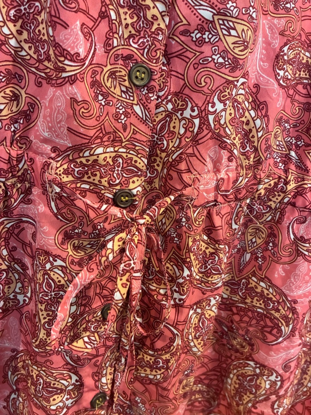 Pink Paisley Button-Front Drawstring Mini Dress - Picture 5 of 9
